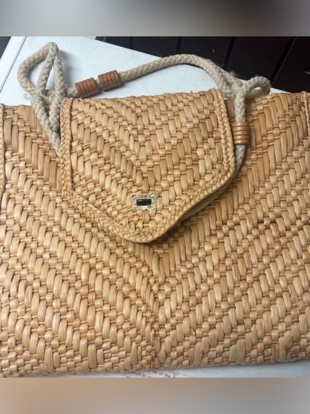 Vintage Woven Straw Shoulder Bag in Natural Tan